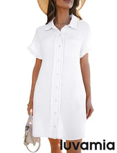 luvamia Womens Beach Cover Up Dress Cotton Button Down Shirt Dresses Casual Ruffle Sleeves Summer Dresses with Pockets