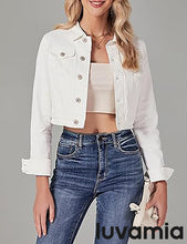 luvamia 2025 Cropped Jean Jackets for Women Fashion Short Denim Shacket Jacket Lightweight Fitted Stretchy with Pockets