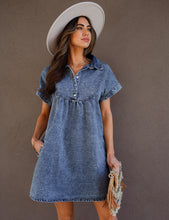 luvamia Denim Dress for Women Summer Short Sleeve Button Down Collared Pleated Western Jean Dresses with Pockets Relaxed