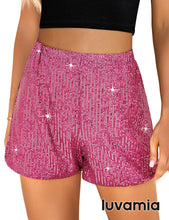 luvamia Sequin Shorts for Women Trendy High Waisted Stretchy Pull On Glitter Sparkly Short Pants Holiday Party Outfits