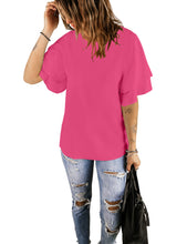 luvamia Women's Casual 3/4 Tiered Bell Sleeve Crewneck Loose Tops Blouses Shirt