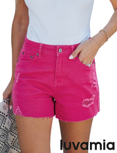 luvamia Jean Shorts for Women High Waisted Distressed Stretchy Denim Shorts Ripped Raw Hem Summer Casual Cut Off Shorts