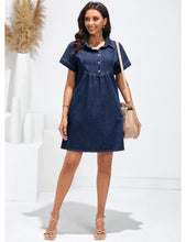 luvamia Denim Dress for Women Summer Short Sleeve Button Down Collared Pleated Western Jean Dresses with Pockets Relaxed