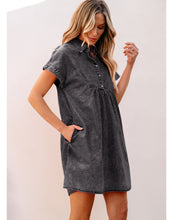 luvamia Denim Dress for Women Summer Short Sleeve Button Down Collared Pleated Western Jean Dresses with Pockets Relaxed