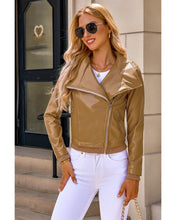 luvamia Faux Leather Jackets for Women Zip Up Lapel Collar Motorcyle Biker Short Jacket PU Leather Blazer Long Sleeves