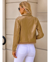 luvamia Faux Leather Jackets for Women Zip Up Lapel Collar Motorcyle Biker Short Jacket PU Leather Blazer Long Sleeves