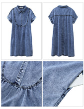 luvamia Denim Dress for Women Summer Short Sleeve Button Down Collared Pleated Western Jean Dresses with Pockets Relaxed