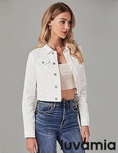 luvamia 2025 Cropped Jean Jackets for Women Fashion Short Denim Shacket Jacket Lightweight Fitted Stretchy with Pockets