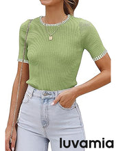 Women's Color Block Crewneck Knit Short Sleeve Stretch Summer Sweater Top