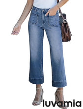 luvamia Wide Leg Jeans for Women Trendy High Waisted Flare Jeans Cropped Denim Pants Stretchy Baggy with Patch Pockets