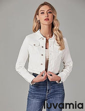 luvamia 2025 Cropped Jean Jackets for Women Fashion Short Denim Shacket Jacket Lightweight Fitted Stretchy with Pockets