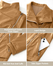 luvamia Faux Leather Jackets for Women Zip Up Lapel Collar Motorcyle Biker Short Jacket PU Leather Blazer Long Sleeves