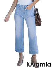 luvamia Wide Leg Jeans for Women Trendy High Waisted Flare Jeans Cropped Denim Pants Stretchy Baggy with Patch Pockets