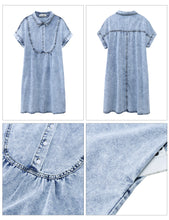 luvamia Denim Dress for Women Summer Short Sleeve Button Down Collared Pleated Western Jean Dresses with Pockets Relaxed