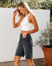 LUVAMIA Denim Bermuda Shorts for Women High Waisted  Stretchy  Straight Leg Jeans