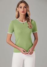 Women's Color Block Crewneck Knit Short Sleeve Stretch Summer Sweater Top