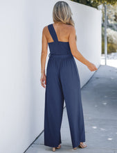 luvamia One Shoulder Jumpsuits for Women Dressy Casual Wide Leg Jumpsuit Overalls with Pocket Belted Comfy Long Rompers