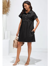 luvamia Denim Dress for Women Summer Short Sleeve Button Down Collared Pleated Western Jean Dresses with Pockets Relaxed