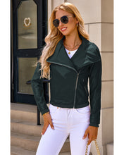 luvamia Faux Leather Jackets for Women Zip Up Lapel Collar Motorcyle Biker Short Jacket PU Leather Blazer Long Sleeves