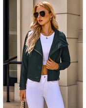 luvamia Faux Leather Jackets for Women Zip Up Lapel Collar Motorcyle Biker Short Jacket PU Leather Blazer Long Sleeves