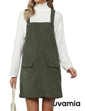 luvamia Corduroy Overall Dress for Women Adjustable Straps Casual Fashion Overalls Pinafore Short Dresses with Pockets