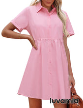 luvamia Shirt Dresses for Women Button Down Babydoll Collared Swing A Line Short Tunic Dress