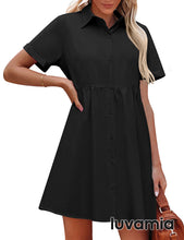 luvamia Shirt Dresses for Women Button Down Babydoll Collared Swing A Line Short Tunic Dress