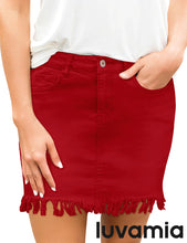 luvamia Women's Casual Mid Waisted Washed Frayed Pockets Denim Jean Short Skirt