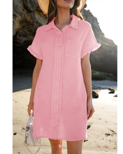 luvamia Womens Beach Cover Up Dress Cotton Button Down Shirt Dresses Casual Ruffle Sleeves Summer Dresses with Pockets