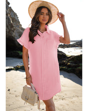 luvamia Womens Beach Cover Up Dress Cotton Button Down Shirt Dresses Casual Ruffle Sleeves Summer Dresses with Pockets