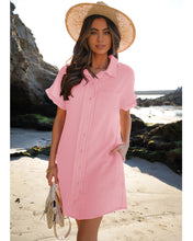 luvamia Womens Beach Cover Up Dress Cotton Button Down Shirt Dresses Casual Ruffle Sleeves Summer Dresses with Pockets