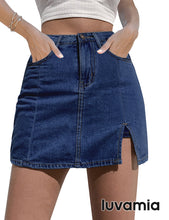 luvamia Skorts Skirts for Women Denim Mini Skirt Side Slit with High Waisted Jean Shorts Stretchy