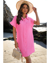 luvamia Womens Beach Cover Up Dress Cotton Button Down Shirt Dresses Casual Ruffle Sleeves Summer Dresses with Pockets