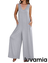 luvamia Jumpsuits for Women Causal Sleeveless Wide Leg Overall Jumpsuit Baggy Loose Onesie Jumpers With Pockets Lounge