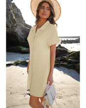 luvamia Womens Beach Cover Up Dress Cotton Button Down Shirt Dresses Casual Ruffle Sleeves Summer Dresses with Pockets