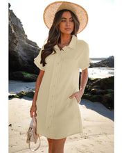 luvamia Womens Beach Cover Up Dress Cotton Button Down Shirt Dresses Casual Ruffle Sleeves Summer Dresses with Pockets