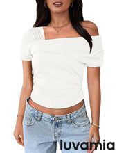 Women's Casual Crop Top Short Sleeve Stretch Summer One Shoulder Off Shoulder T-Shirts