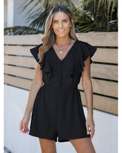 luvamia Rompers for Women Dressy Casual Ruffle Button Down Smocked Waist Flowy Short Jumpsuits Summer Vacation Romper