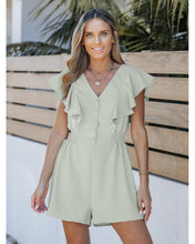 luvamia Rompers for Women Dressy Casual Ruffle Button Down Smocked Waist Flowy Short Jumpsuits Summer Vacation Romper