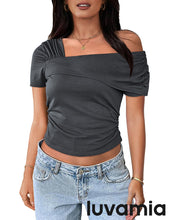 Women's Casual Crop Top Short Sleeve Stretch Summer One Shoulder Off Shoulder T-Shirts