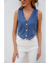 luvamia Jean Vests for Women Crop Denim Top Button Down Waistcoat Vest Tops Fashion Casual Sleeveless Jacket
