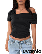 Women's Casual Crop Top Short Sleeve Stretch Summer One Shoulder Off Shoulder T-Shirts