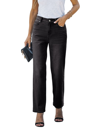 LUVAMIA Women's Straight Regular Stretch Denim High Rise Jeans