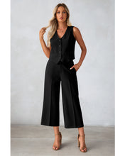 LUVAMIA Women's 2 Piece Business Casual Long Pants Outfit Pant Suit V Neck Vest Wide Leg Pantsuits