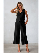 LUVAMIA Women's 2 Piece Business Casual Long Pants Outfit Pant Suit V Neck Vest Wide Leg Pantsuits