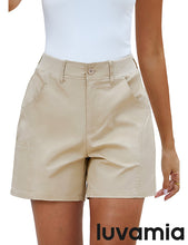 LUVAMIA Women's Chino High Waisted Elastic Waist Shorts Summer Straight Leg