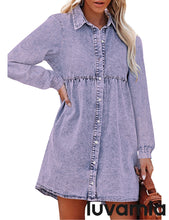 luvamia Denim Dress for Women Babydoll Flowy Cute Jean Shirt Dresses Long Sleeves