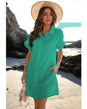 luvamia Womens Beach Cover Up Dress Cotton Button Down Shirt Dresses Casual Ruffle Sleeves Summer Dresses with Pockets