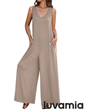 luvamia Jumpsuits for Women Causal Sleeveless Wide Leg Overall Jumpsuit Baggy Loose Onesie Jumpers With Pockets Lounge