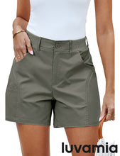 LUVAMIA Women's Chino High Waisted Elastic Waist Shorts Summer Straight Leg